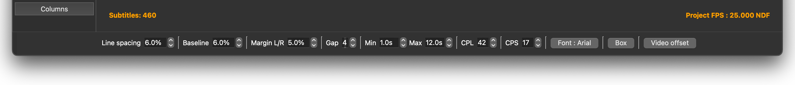 Settings bar