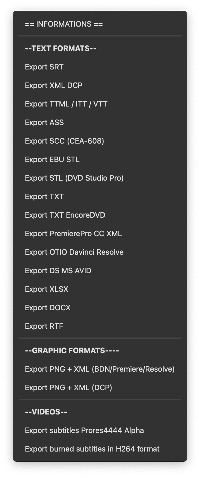Liste exports